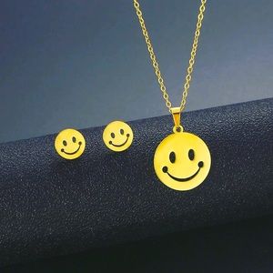 Smiley Face Necklace and Earring Set Stainless Steel